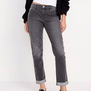 Old Navy Women 10 TALL Gray Denim Casual Mid-Rise Wow Boyfriend Straight Jeans